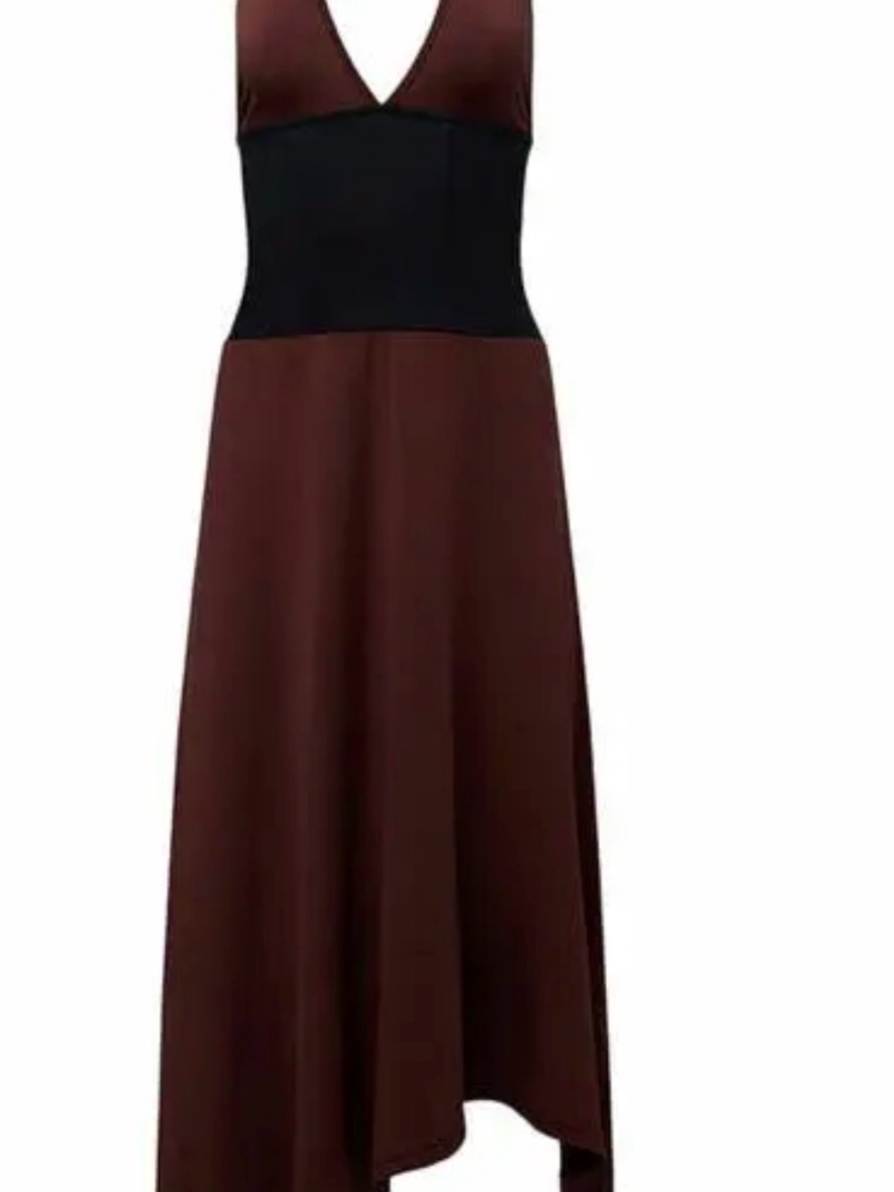 WeWoreWhat Brown High-Low V-Neck Dress with Black Waist